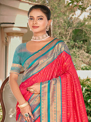 Pink Silk Woven Work Traditional Saree