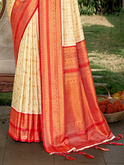 Cream Silk Woven Work Traditional Saree