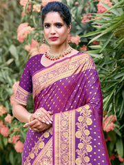 Magenta Silk Woven Work Traditional Saree