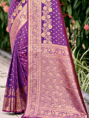 Magenta Silk Woven Work Traditional Saree