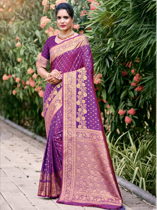 Magenta Silk Woven Work Traditional Saree