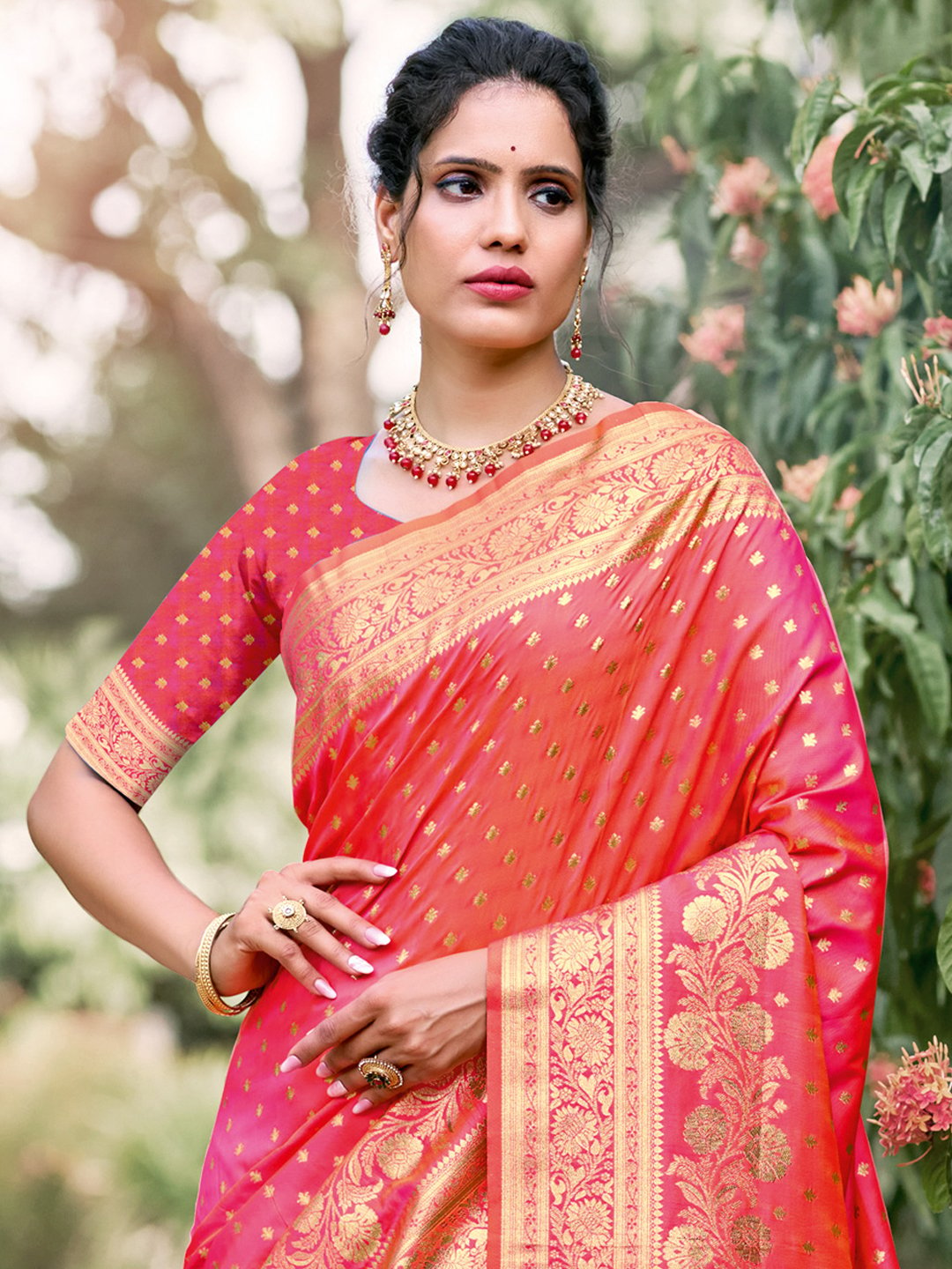 Pink Silk Woven Work Traditional Saree