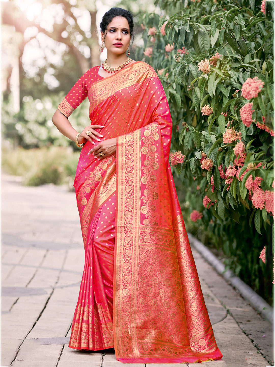 Pink Silk Woven Work Traditional Saree