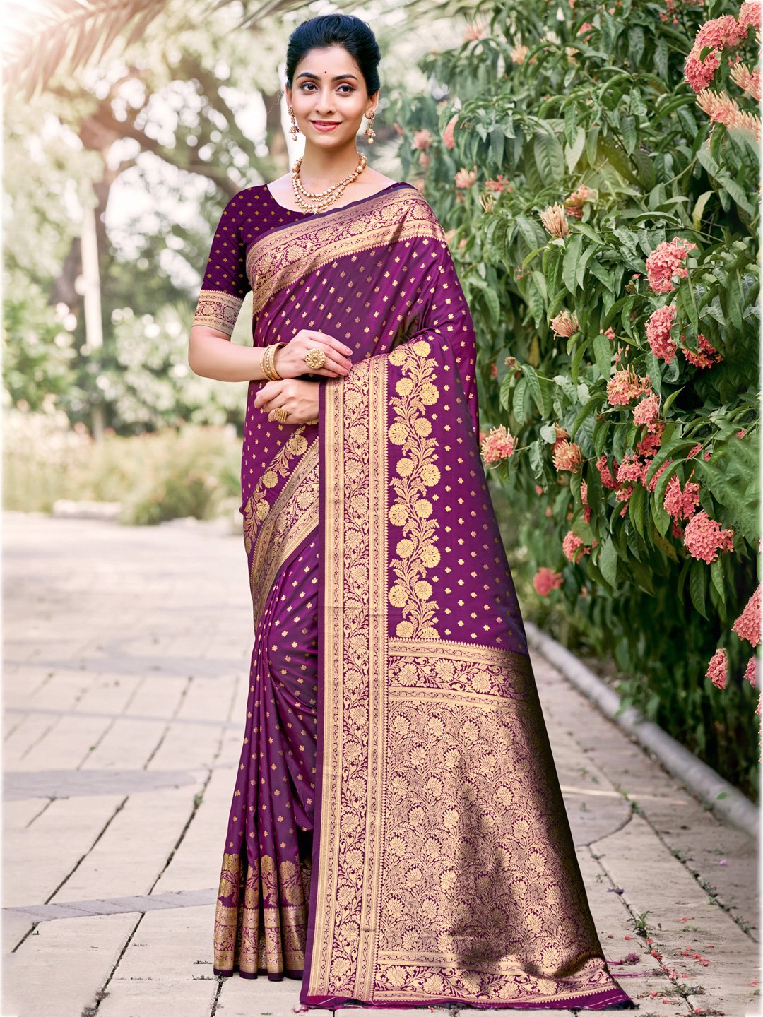 Wine Silk Woven Work Traditional Saree