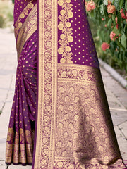 Wine Silk Woven Work Traditional Saree