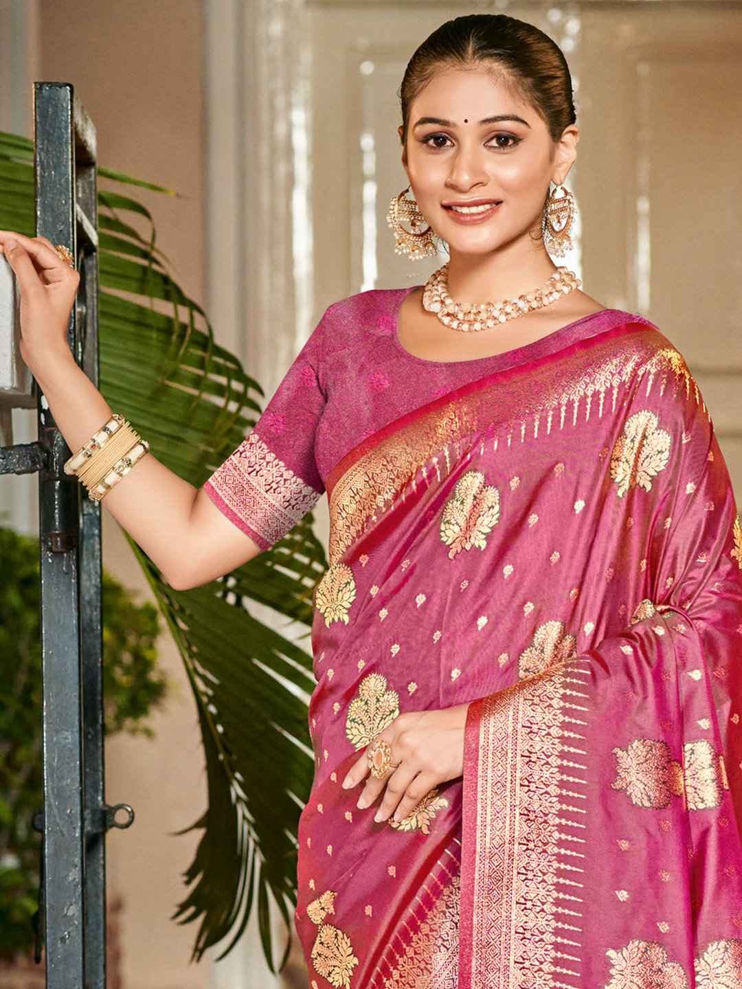 Pink Silk Woven Work Traditional Saree