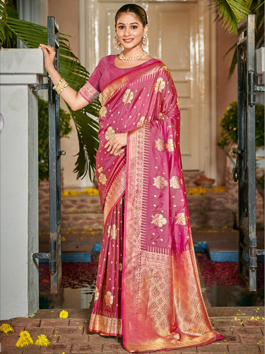 Pink Silk Woven Work Traditional Saree