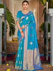 Blue Silk Woven Work Traditional Saree