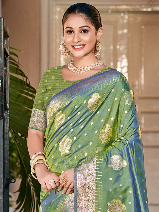 Green Silk Woven Work Traditional Saree