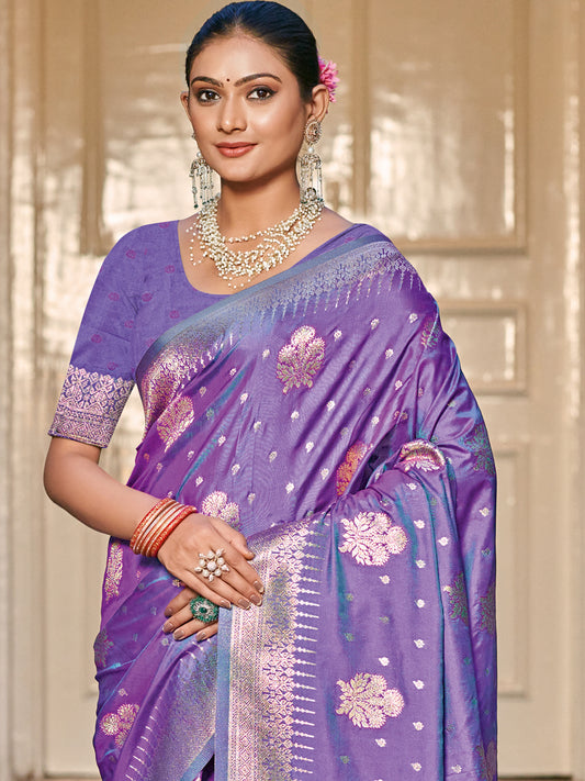 Lavender Silk Woven Work Traditional Saree