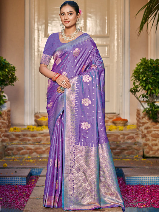 Lavender Silk Woven Work Traditional Saree