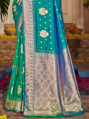 Teal Blue Silk Woven Work Traditional Saree