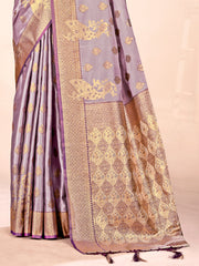 Purple Satin Silk Woven Work Traditional Tassels Saree