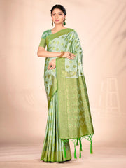 Green Satin Silk Woven Work Traditional Tassels Saree