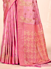 Pink Satin Silk Woven Work Traditional Tassels Saree