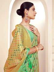 Green Banarasi Silk Woven Work Traditional Tassels Saree