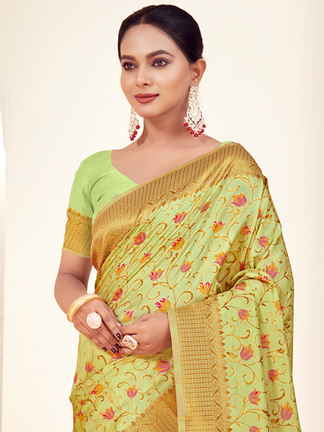 Light Green Banarasi Silk Woven Work Traditional Tassels Saree