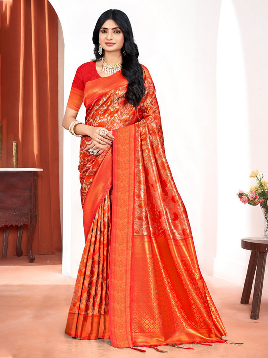 Red Kanjivaram Silk Woven Work Traditional Tassels Saree