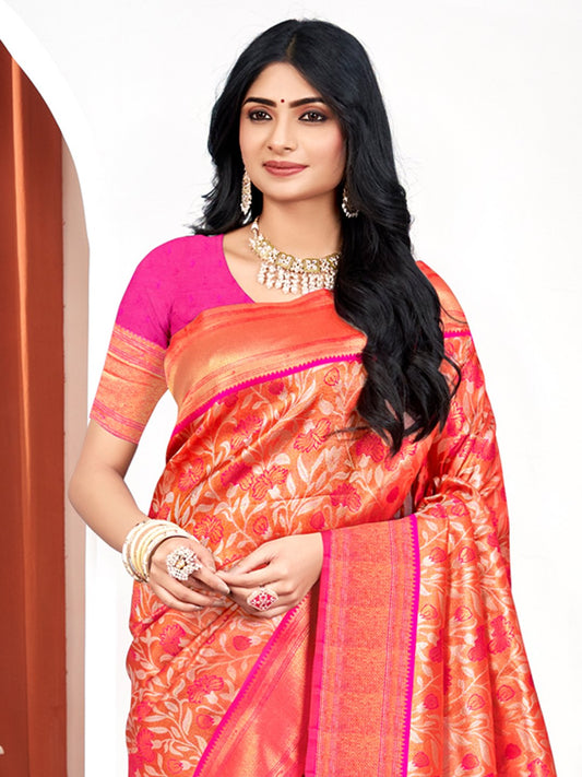 Pink Kanjivaram Silk Woven Work Traditional Tassels Saree