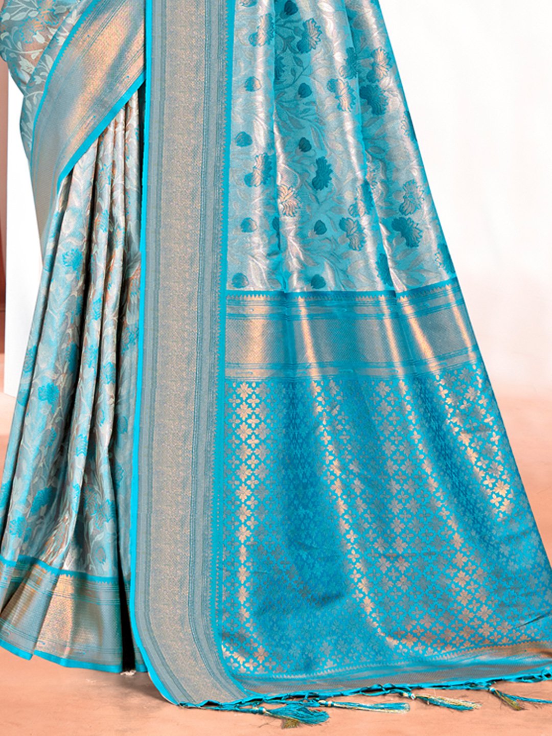 Blue Kanjivaram Silk Woven Work Traditional Tassels Saree