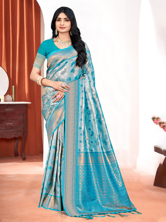 Blue Kanjivaram Silk Woven Work Traditional Tassels Saree