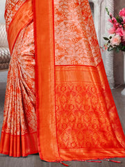 Orange Kanjivaram Silk Woven Work Traditional Tassels Saree