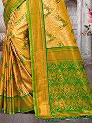 Yellow Kanjivaram Silk Woven Work Traditional Tassels Saree