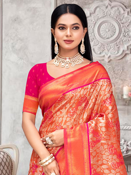 Pink Kanjivaram Silk Woven Work Traditional Tassels Saree