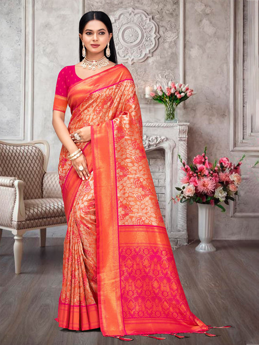 Pink Kanjivaram Silk Woven Work Traditional Tassels Saree