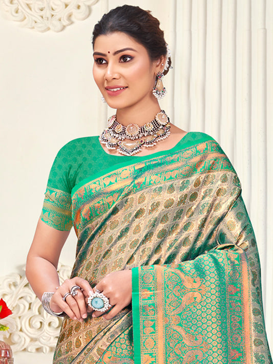 Green Kanjivaram Silk Woven Work Traditional Tassels Saree