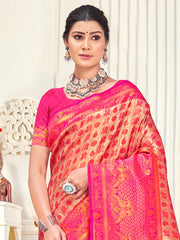 Pink Kanjivaram Silk Woven Work Traditional Tassels Saree