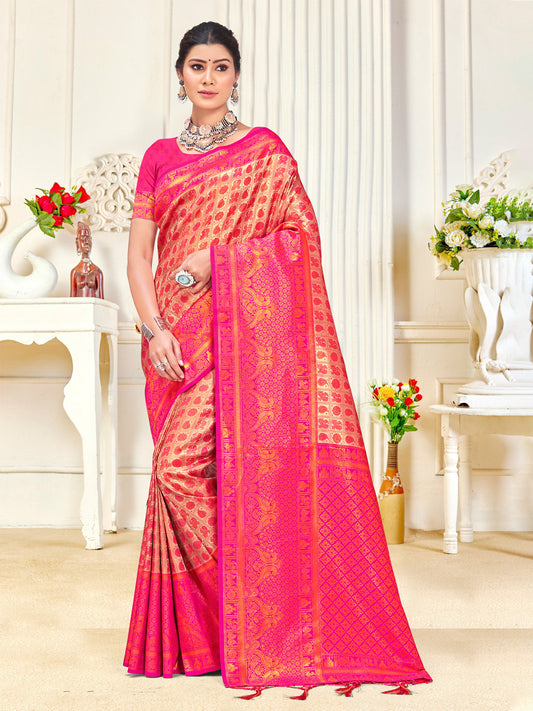 Pink Kanjivaram Silk Woven Work Traditional Tassels Saree