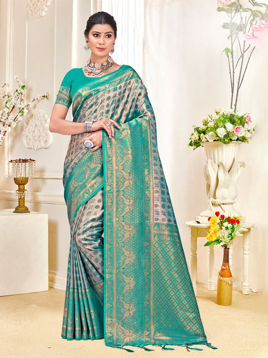 Sea Green Kanjivaram Silk Woven Work Traditional Tassels Saree