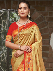 Golden Silk Woven Work Traditional Saree