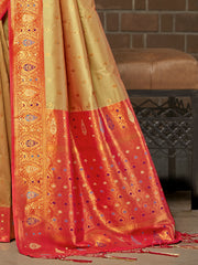 Golden Silk Woven Work Traditional Saree