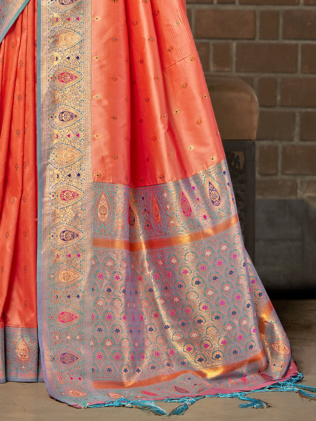 Peach Silk Woven Work Traditional Saree