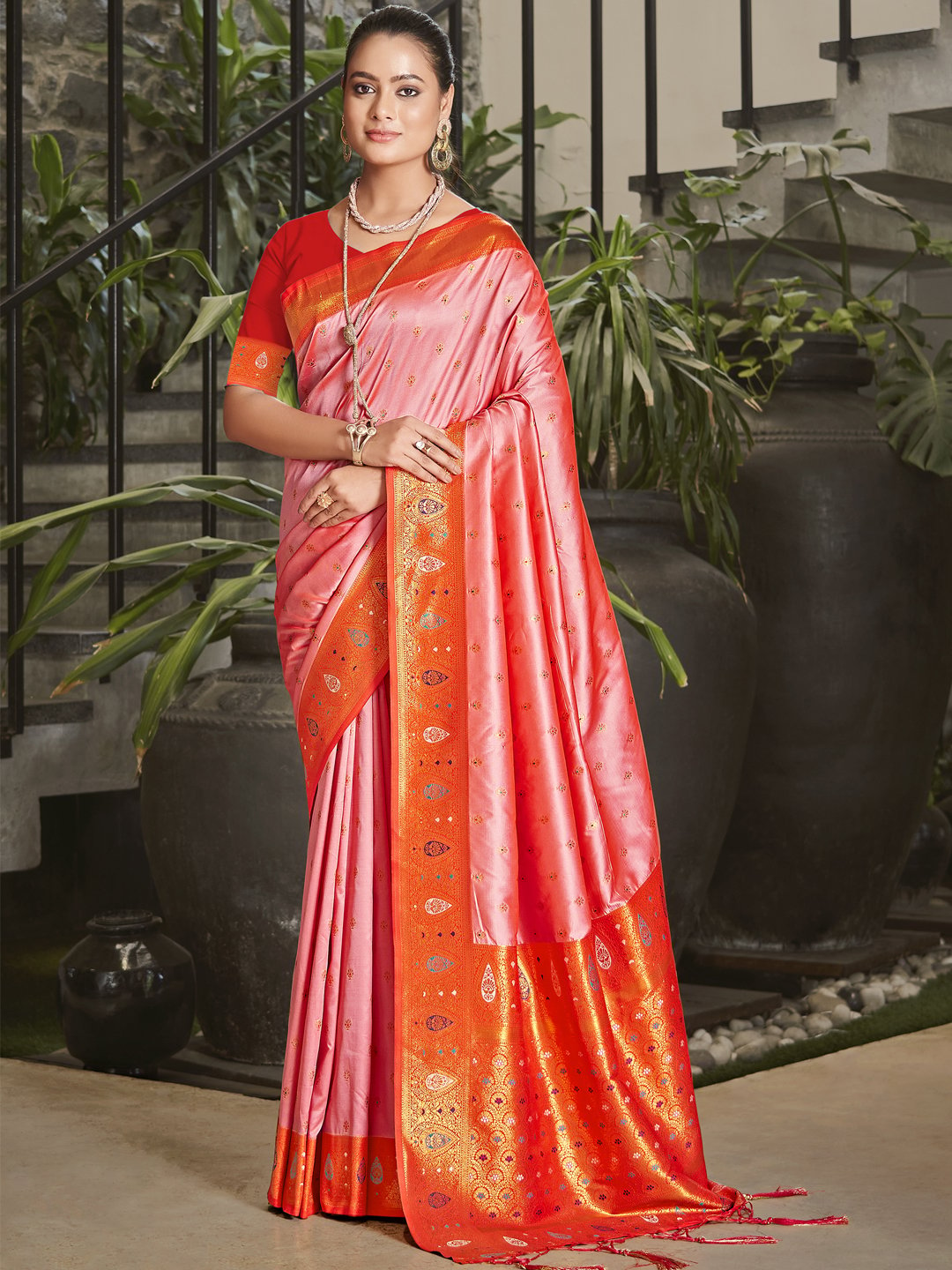 Pink Silk Woven Work Traditional Saree