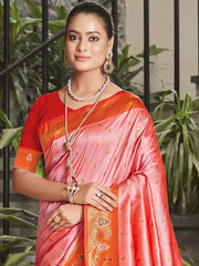 Pink Silk Woven Work Traditional Saree