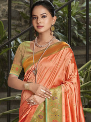 Peach Silk Woven Work Traditional Saree