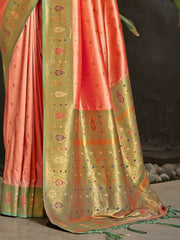 Peach Silk Woven Work Traditional Saree