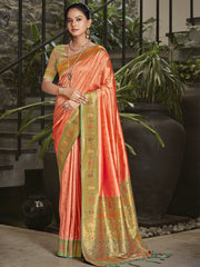 Peach Silk Woven Work Traditional Saree