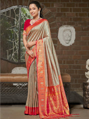 Beige Silk Woven Work Traditional Saree