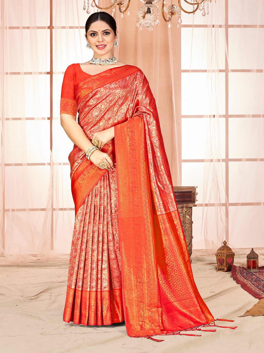 Red Silk Woven Work Traditional Saree