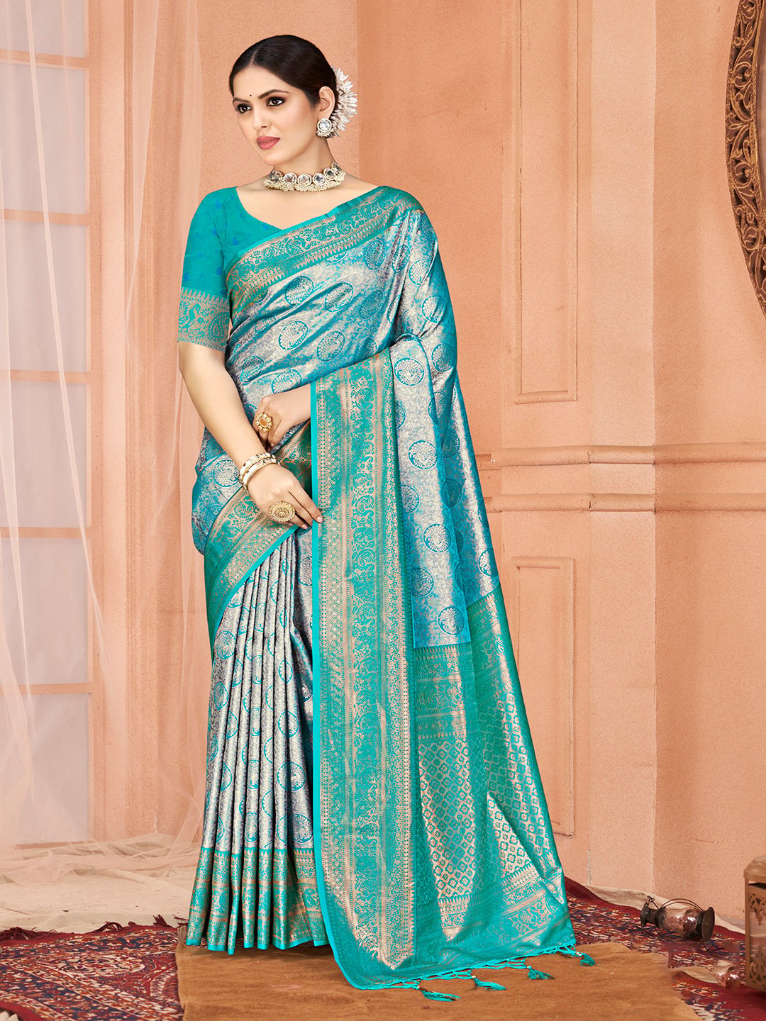 Blue Silk Woven Work Traditional Saree