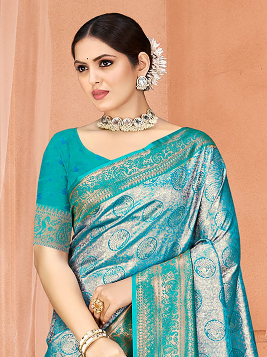 Blue Silk Woven Work Traditional Saree