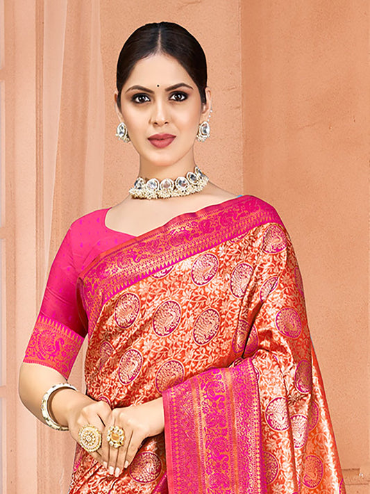 Pink Silk Woven Work Traditional Saree