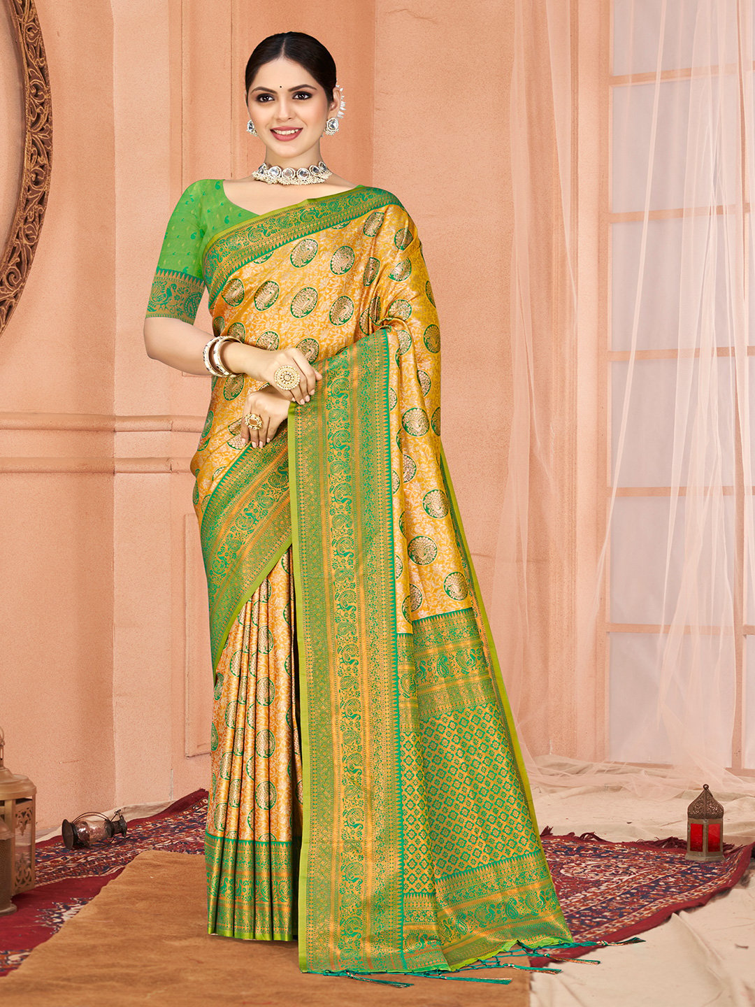 Yellow Silk Woven Work Traditional Saree