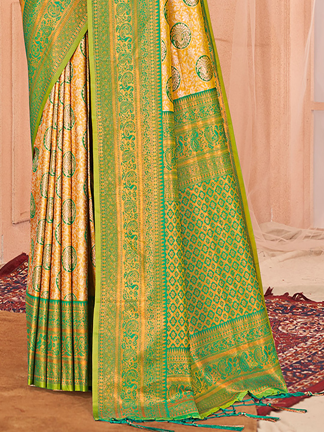 Yellow Silk Woven Work Traditional Saree