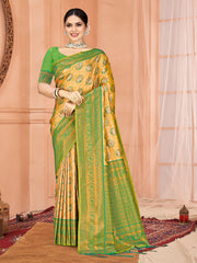 Yellow Silk Woven Work Traditional Saree