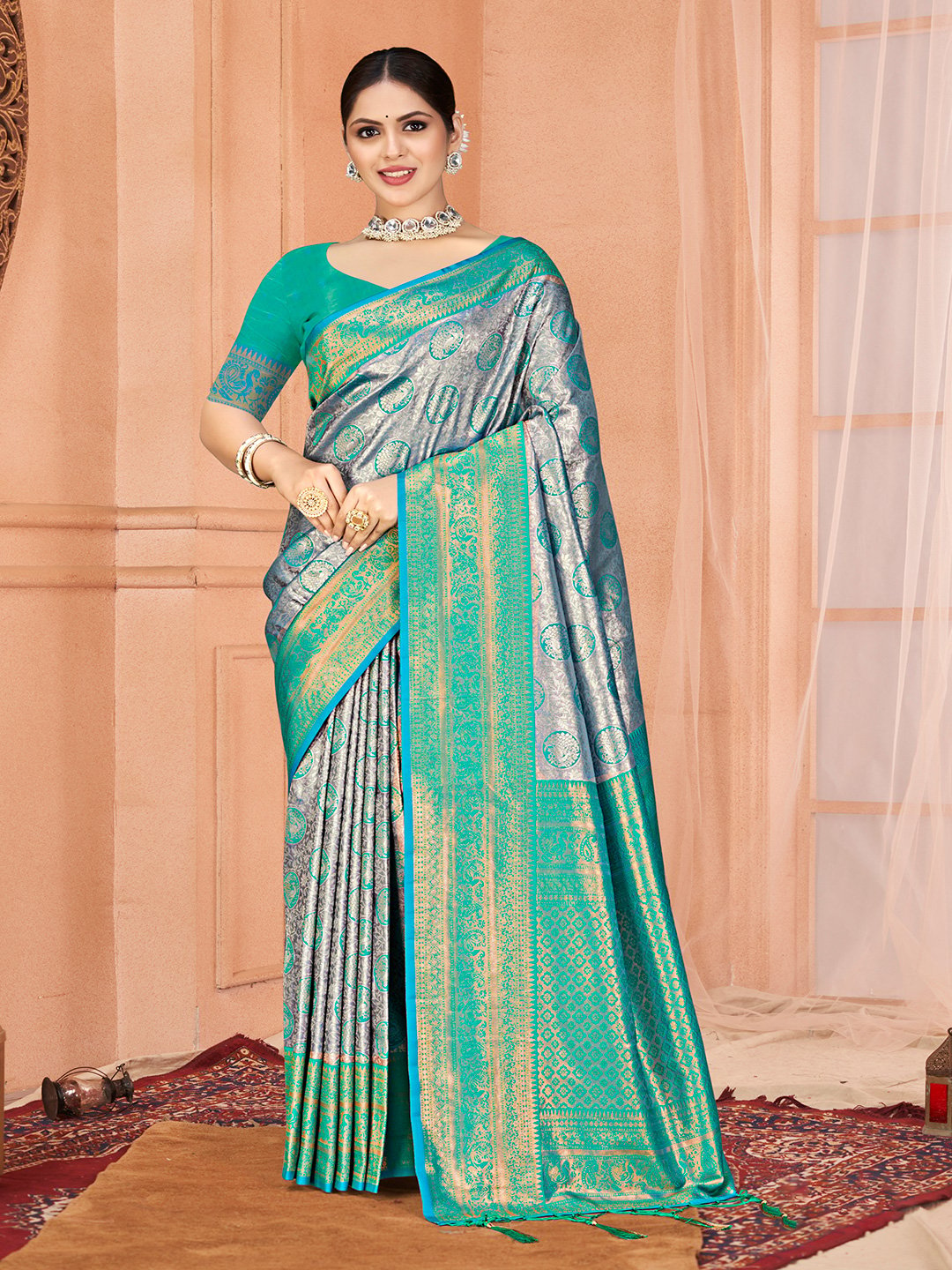 Sea Green Silk Woven Work Traditional Saree